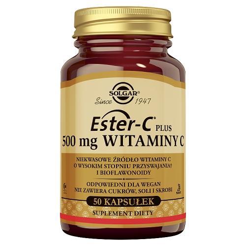 Miniaturka artykułu - SOLGAR Ester C-Plus Witamina C 500 mg, 50 kaps. KR&Oacute;TKA DATA 31.08.2026