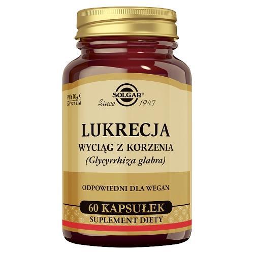 Miniaturka artykułu - SOLGAR Lukrecja wyciąg z korzenia  - 60 kapsułek roślinnych KR&Oacute;TKA DATA 31.08.2026
