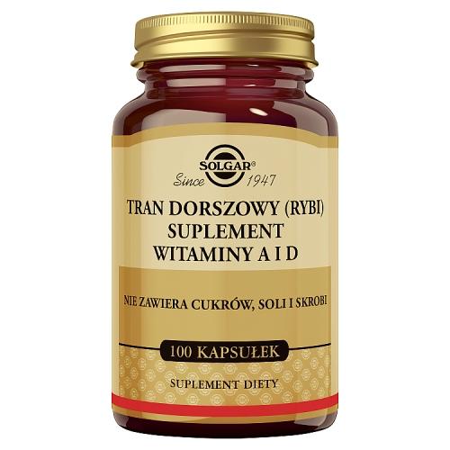 Miniaturka artykułu - SOLGAR Tran dorszowy (rybi) witaminy A i D, 100 kaps.