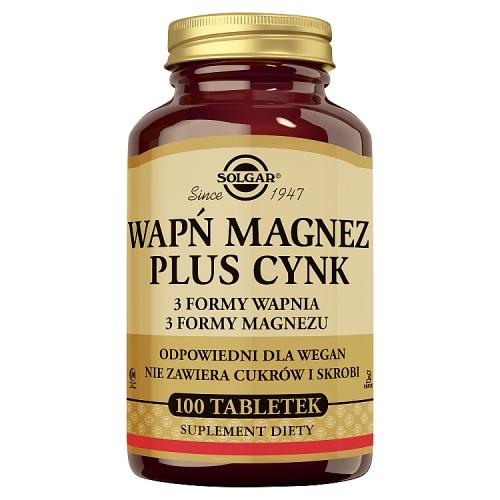 Miniaturka artykułu - Solgar Wapń Magnez + Cynk, 100 tabl.