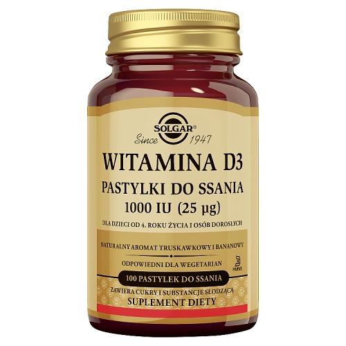 Miniaturka artykułu - SOLGAR Witamina D3 1000 j.m. do ssania - 100 pastylek