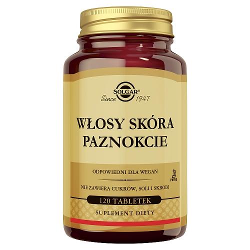 Miniaturka artykułu - SOLGAR Włosy Sk&oacute;ra Paznokcie, 120 tabl. - suplement diety z cynkiem