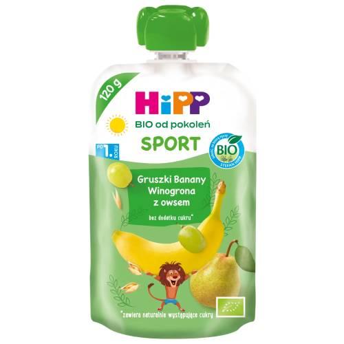 Miniaturka artykułu - HiPP Sport Gruszki Banany Winogrona z owsem Bio, 120 g 