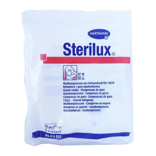 Miniaturka artykułu - STERILUX ES Kompresy gazowe jałowe 12-warstwowe 17-nitkowe 10cm x 10cm, 3 szt.
