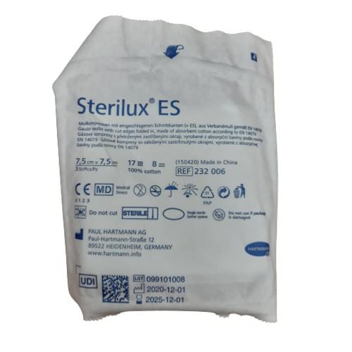 Miniaturka artykułu - Hartmann Sterilux ES Kompresy gazowe jałowe 8-warstwowe 17-nitkowe 7,5cm x 7,5cm, 3 szt.