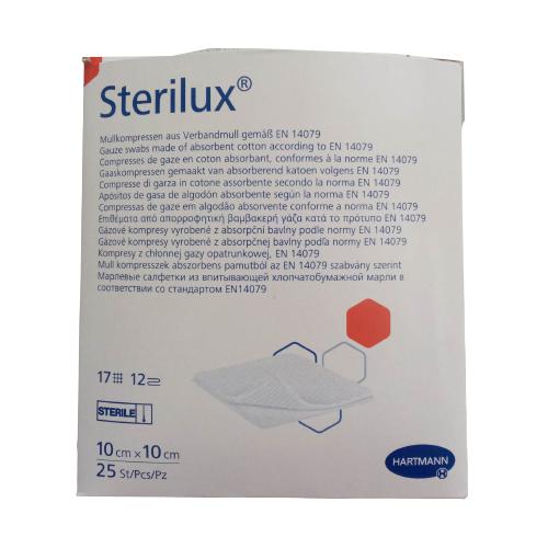 Miniaturka artykułu - STERILUX Kompresy gazowe jałowe 17-nitkowe 12-warstwowe 10cm x 10cm, 25 szt.