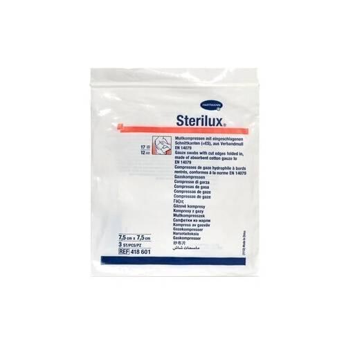 Miniaturka artykułu - STERILUX Kompresy gazowe jałowe 7,5x7,5cm- 3szt 