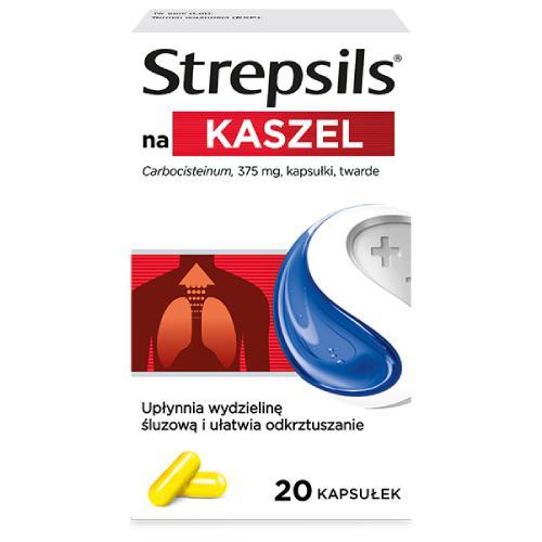 Miniaturka artykułu - Strepsils na kaszel 375mg, 20 kapsułek twardych KR&Oacute;TKA DATA 30.06.2026