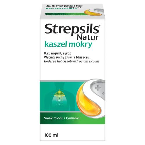 Miniaturka artykułu - Strepsils Natur Kaszel mokry Syrop, 100 ml - lek na kaszel mokry