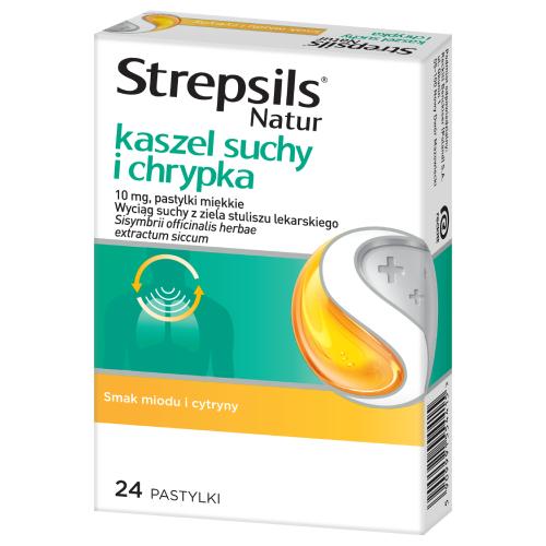 Miniaturka artykułu - Strepsils Natur Kaszel suchy i chrypka, 24 tabletki do ssania