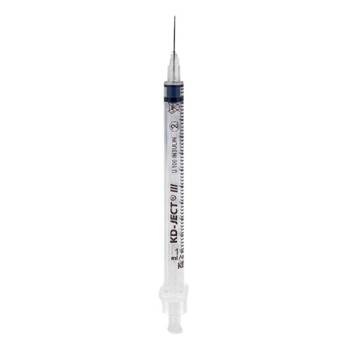 Miniaturka artykułu - Jednorazowa strzykawka insulinowa z wtopioną igłą KD-JECT III U-100 1ml