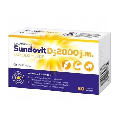 Miniaturka artykułu - SUNDOVIT witamina D3 2000 j.m. 60 kapsułek