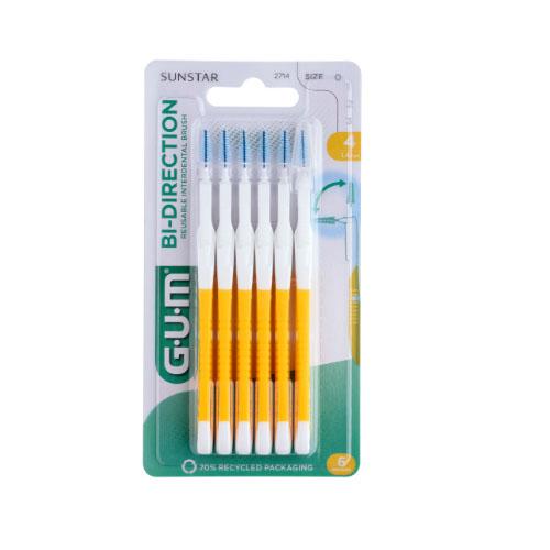 Miniaturka artykułu - Sunstar GUM Bi-Direction Szczoteczki międzyzębowe 1,4mm (ż&oacute;łte 2714), 6 szt.