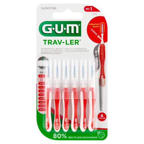Miniaturka artykułu - Sunstar GUM Trav-Ler Szczoteczki międzyzębowe 0,8mm- 6szt.