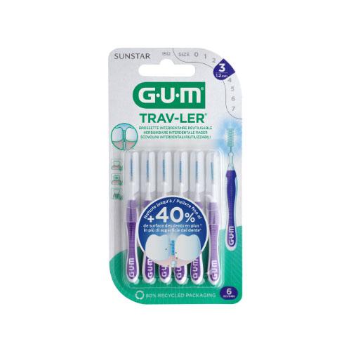 Miniaturka artykułu - Sunstar GUM Trav-Ler Szczoteczki międzyzębowe 1,2mm (fioletowe 1512), 6 szt.