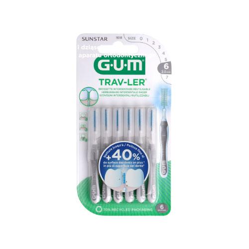 Miniaturka artykułu - Sunstar GUM Trav-Ler Szczoteczki międzyzębowe 2,0mm (szare 1618), 6 szt.