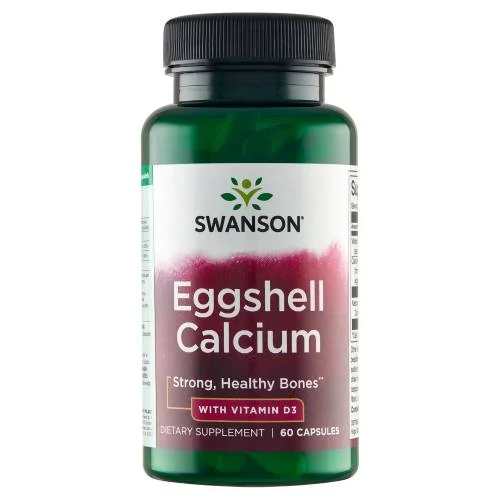 Miniaturka artykułu - SWANSON Eggshell Calcium & Vitamin D-3 Wapń ze skorupki jajka + witamina D3, 60 kapsułek