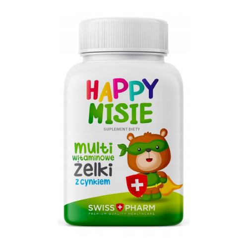 Miniaturka artykułu - Swiss+Pharm HAPPY MISIE Multiwitaminowe żelki z cynkiem, 150g