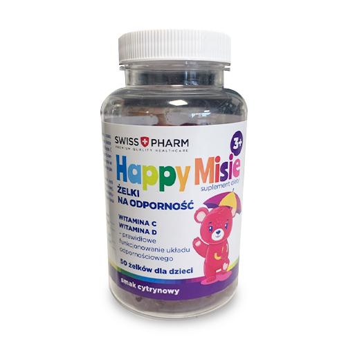 Miniaturka artykułu - Swiss+Pharm Happy Misie Żelki na odporność smak cytrynowy, 50 żelk&oacute;w (150g)