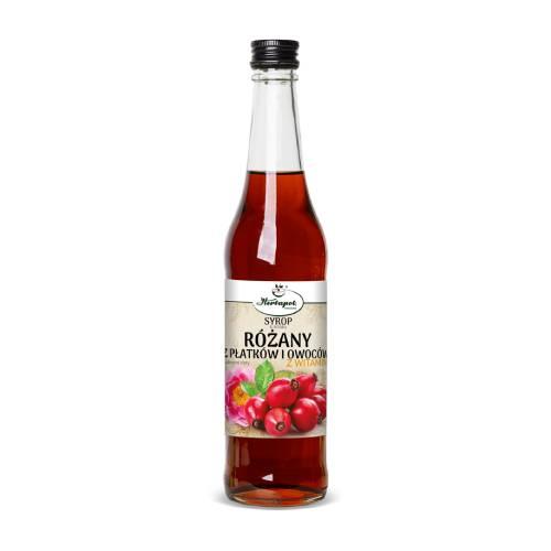 Miniaturka artykułu - Syrop r&oacute;żany z płatk&oacute;w i owoc&oacute;w z witaminą C, 480 ml