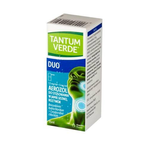 Miniaturka artykułu - Tantum Verde Duo 1,5 mg/ml + 5 mg/ml aerozol do stosowania w jamie ustnej roztw&oacute;r, 15 ml