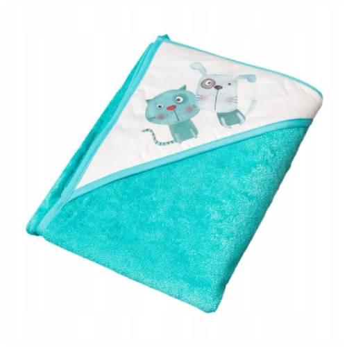 Miniaturka artykułu - TEGA BABY Okrycie kąpielowe PIES I KOT niebieskie 80x80cm
