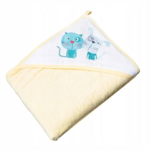 Miniaturka artykułu - TEGA BABY Okrycie kąpielowe PIES I KOT ż&oacute;łte 100x100cm