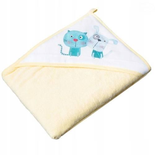 Miniaturka artykułu - TEGA BABY Okrycie kąpielowe PIES I KOT ż&oacute;łte 80x80cm