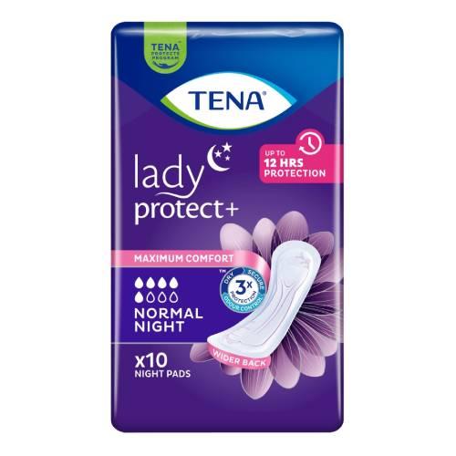 Miniaturka artykułu - TENA Lady Protect+ Normal Night Pieluchy anatomiczne na noc, 10 szt.
