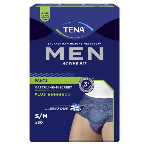 Miniaturka artykułu - TENA Men Pants Plus S/M, 30 szt - bielizna chłonna USZKODZONA FOLIA ZBIORCZA