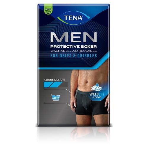 Miniaturka artykułu - Tena Men Protective Boxer Wielorazowe bokserki ochronne dla mężczyzn M, 1 szt. USZKODZONE TEKTUROWE OPAKOWANIE