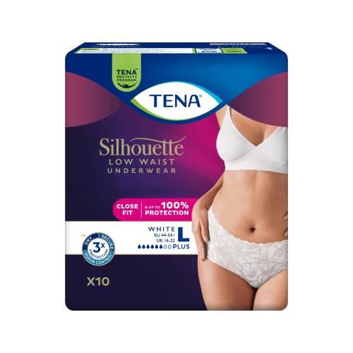 Miniaturka artykułu - Tena Silhouette Plus White Dyskretna bielizna chłonna dla kobiet L, 10 szt.