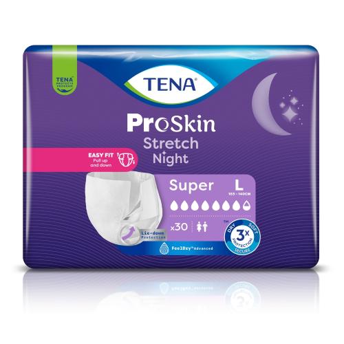 Miniaturka artykułu - Tena ProSkin Stretch Night Pieluchomajtki elastyczne Super L, 30 szt.
