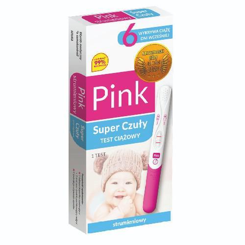 Miniaturka artykułu - Test ciążowy strumieniowy Pink Super Czuły, 1 szt. USZKODZONY KARTON