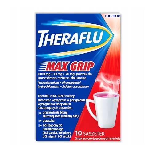 Miniaturka artykułu - THERAFLU MAX GRIP, 10 saszetek KR&Oacute;TKA DATA 30.09.2026