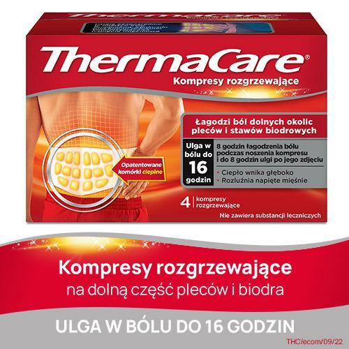 Miniaturka artykułu - ThermaCare Kompresy rozgrzewające na dolne okolice pleców i stawy biodrowe, 4 szt.  KRÓTKA DATA  25.09.2025