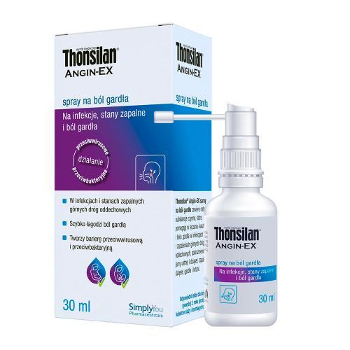 Miniaturka artykułu - Thonsilan Angin-EX Spray na b&oacute;l gardła, 30 ml USZKODZONE TEKTUROWE OPAKOWANIE