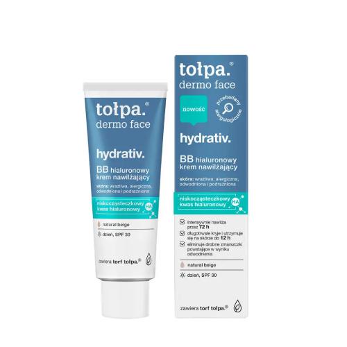 Miniaturka artykułu - TOŁPA DERMO FACE Hydrativ BB Hialuronowy krem nawilżający na dzień Natural Beige, 40ml