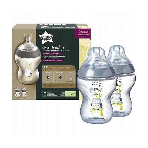 Miniaturka artykułu - Tommee Tippee Butelka dekorowana 2x260ml sowa, 0m+