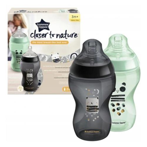 Miniaturka artykułu - Tommee Tippee Butelka dekorowana Sowa/Panda 340ml 3m+, 2szt.