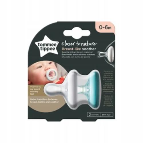 Miniaturka artykułu - Tommee Tippee CTN Smoczek CTN BREAST-LIKE-SOOTHER 0-6M, 2 szt. (BIAŁY, TURKUSOWY)