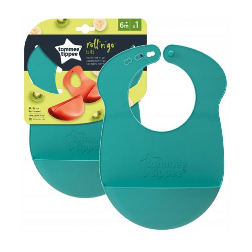 Miniaturka artykułu - Tommee Tippee Śliniak zwijany Roll'n'Go, 1szt. turkusowy