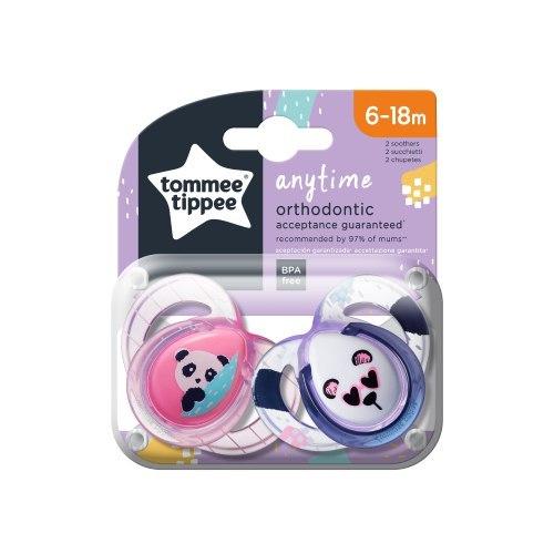 Miniaturka artykułu - Tommee Tippee Smoczek Any Time 6-18m r&oacute;żowy i fiolet, 2 sztuki