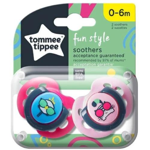 Miniaturka artykułu - Tommee Tippee Smoczek FUN STYLE 0-6m amarantowy/r&oacute;żowy, 2szt