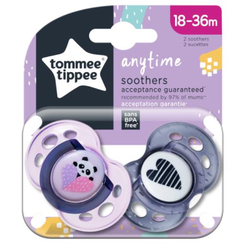 Miniaturka artykułu - Tommee Tippee Smoczek ANY TIME 18-36m r&oacute;ż/granat, 2szt.