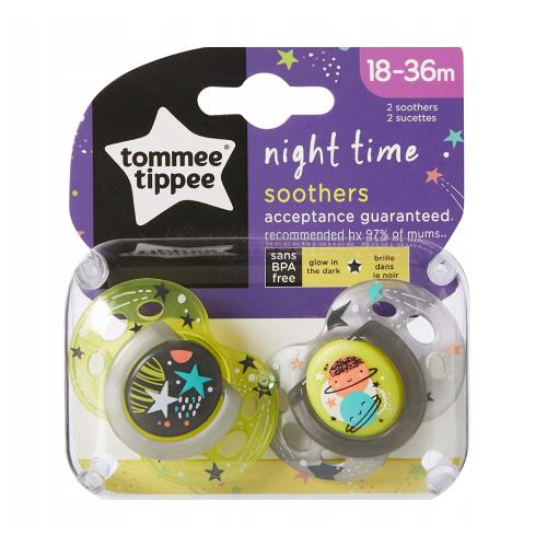 Miniaturka artykułu - Tommee Tippee Smoczek uspokajający Night time 18-36m, 2szt.	