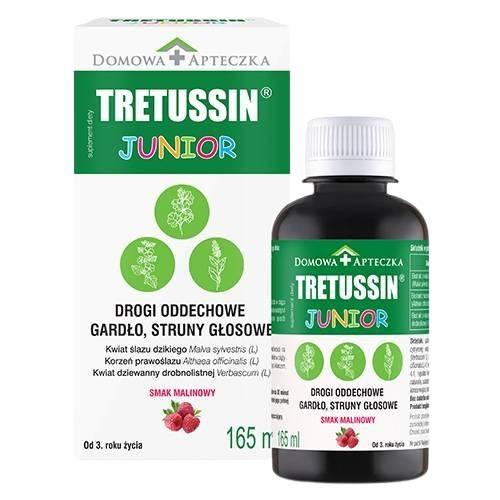 Miniaturka artykułu - Tretussin Junior smak malinowy, 165ml USZKODZONE TEKTUROWE OPAKOWANIE