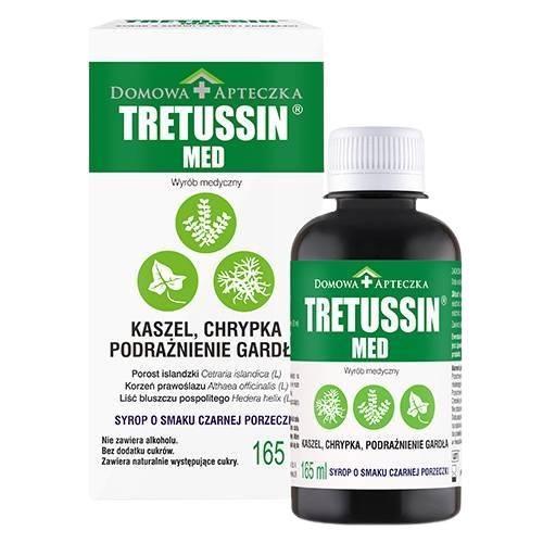 Miniaturka artykułu - Tretussin Med Syrop o smaku czarnej porzeczki, 165ml USZKODZONE / BRAK ŁYŻECZKI