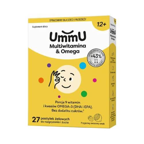Miniaturka artykułu - Ummu Multiwitamina & Omega 12+ pastylki żelowe do rozgryzania i żucia o owocowym smaku, 27 szt.