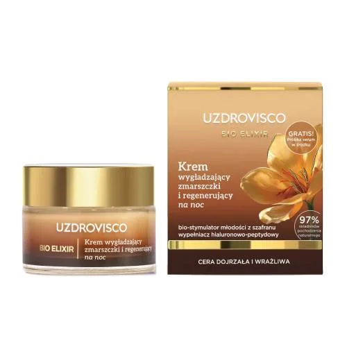 Miniaturka artykułu - Uzdrovisco Bio Elixir Krem do twarzy wygładzający zmarszczki i regenerujący na noc, 50 ml